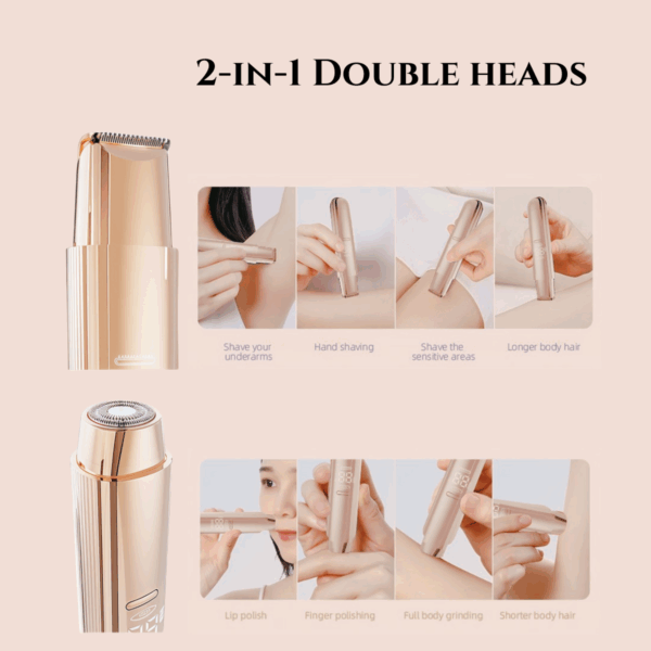 02GD2 CT003 GOLD women's electric shaver, electric razor for women with Digital Display, dual-head design for whole body, trimmer shaver 2-in-1, wet/dry, rasoir electrique femme electric shaver trimmer razor for women, Pink Gold, digital display, waterproof